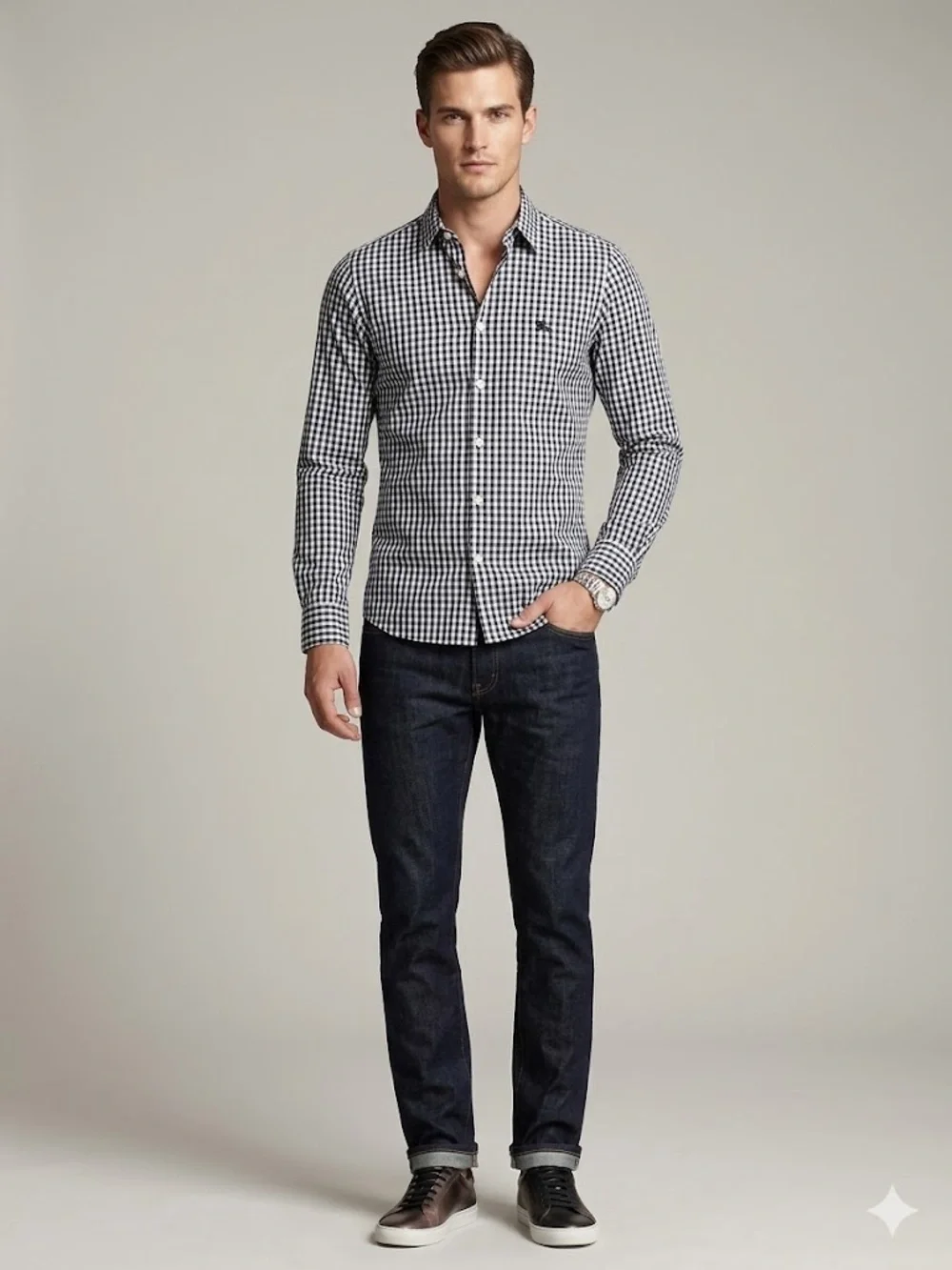 Burberry Brit Navy & White Gingham Check Button-Down Shirt | Size Medium - Picture 1 of 8